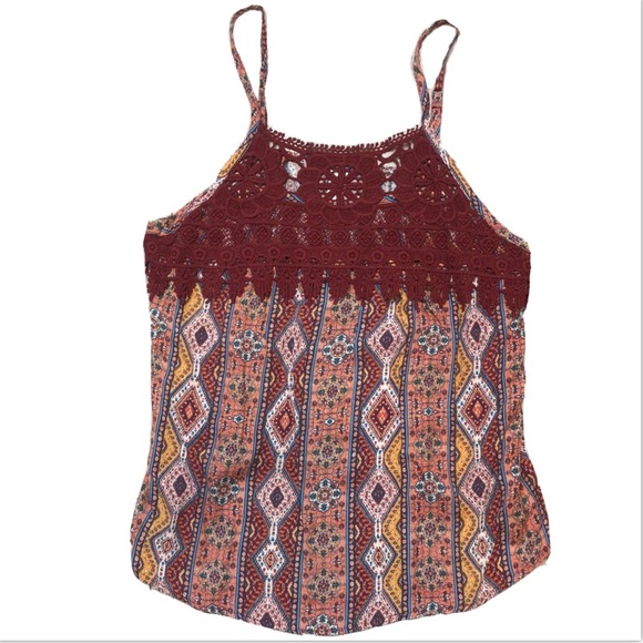 No Boundaries Burgundy Lace Yoke Tank Top Size XL - Picture 1 of 7